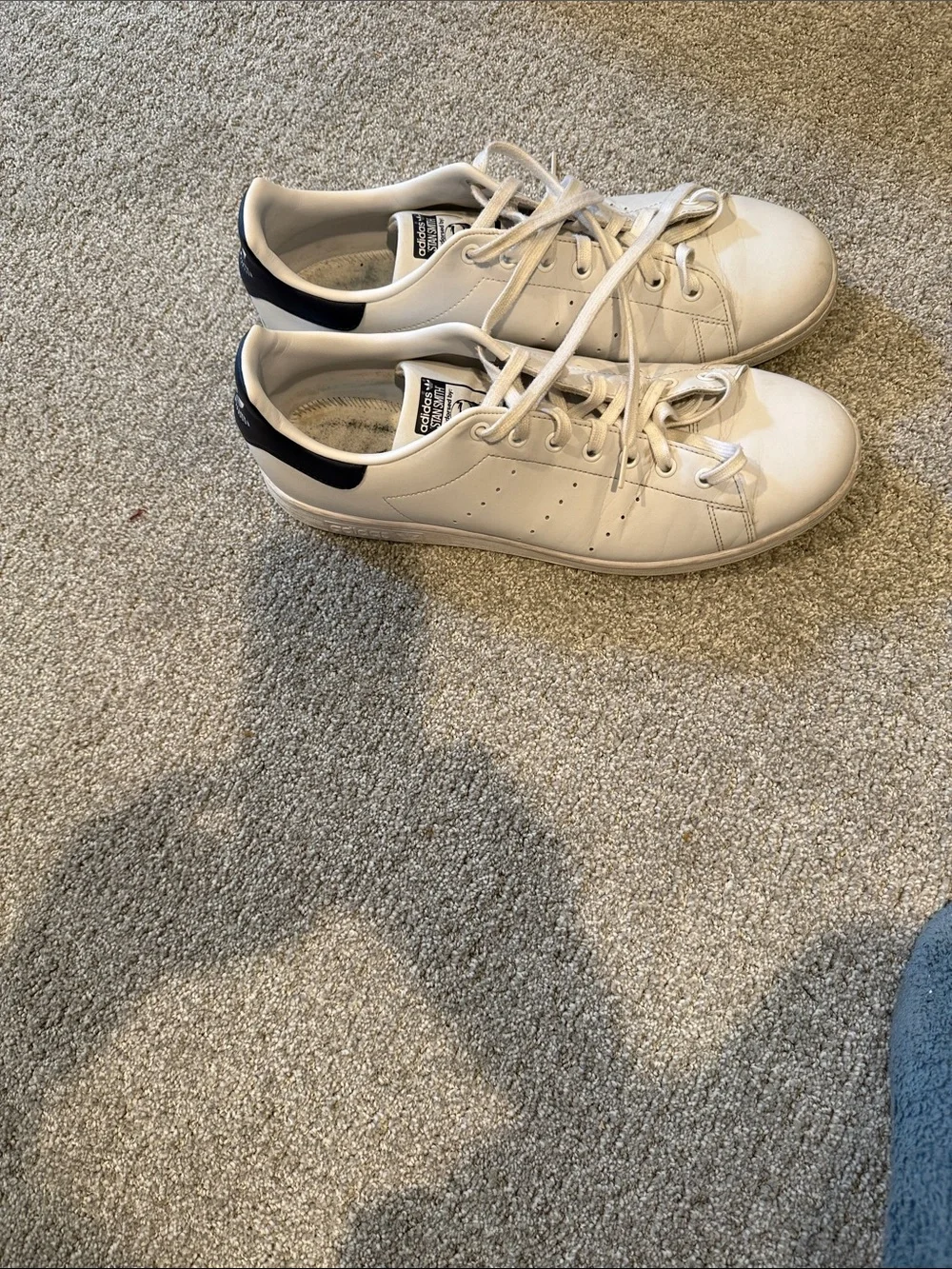 adidas Stan Smith White Sneakers with Navy Heel Tab